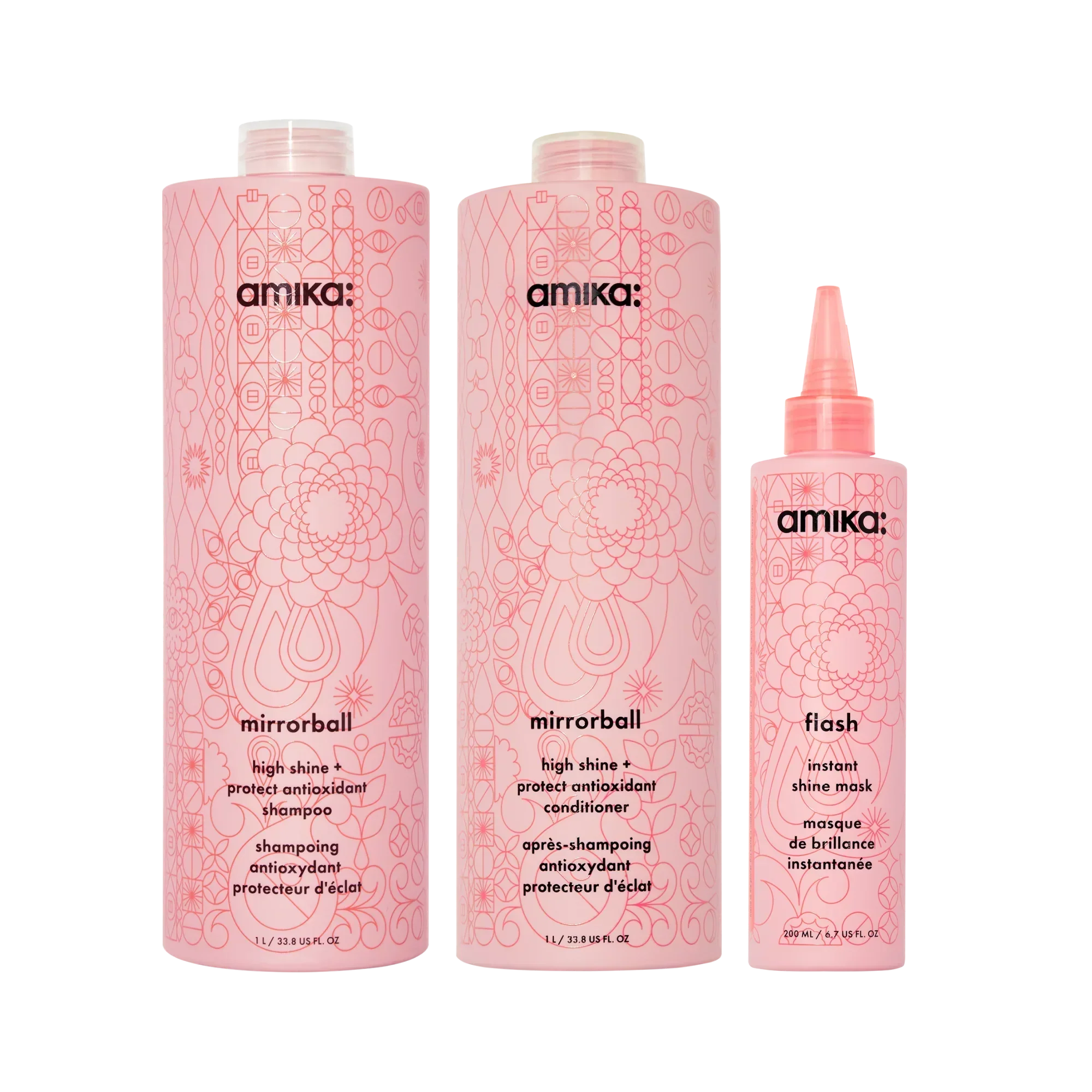 super-sized shine set mirrorball high shine + protect antioxidant shampoo + conditioner + flash mask