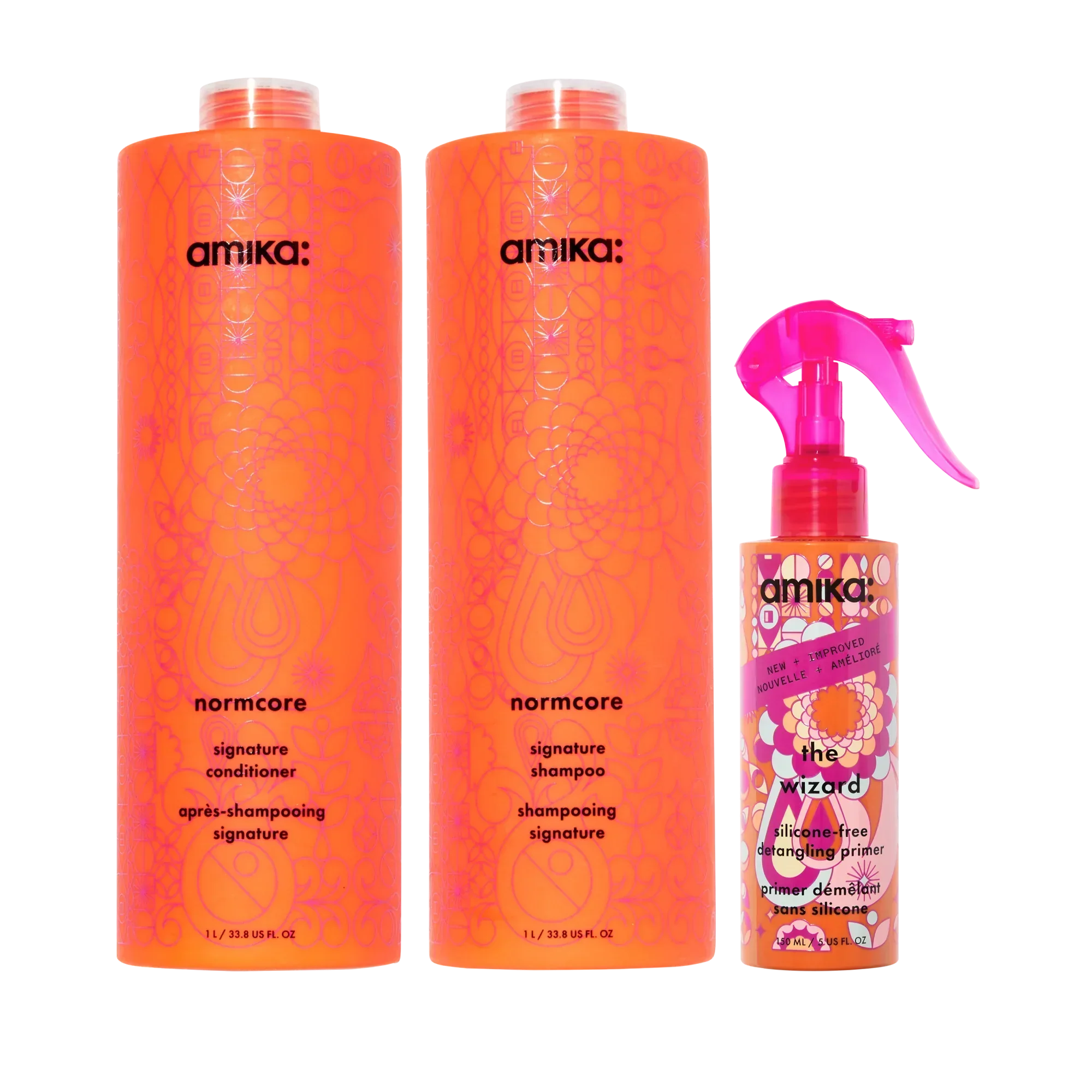 super-sized signature set normcore nourishing shampoo + conditioner + the wizard silicone-free detangling primer (silicone free wizard)