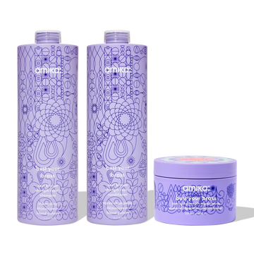 super-sized blonde set bust your brass cool blonde shampoo + conditioner + intense repair hair mask
